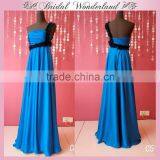 Ruffled lace polyester satin blue prom dress