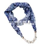 Gorgeous print Scarf necklace decorated with pearl beads necklace chain