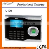 U100 fingerprint time attendance 3 inch touch screen webserver optional rfid/mi-fare card TCP/IP communication attendance clock