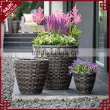 S&D Classic Round Shaped Outdoor Decorative Garden Coffee Shop Flower Pots Rattan Wicker Ceramic Planters Set of 3