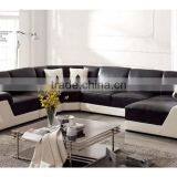 Bisini Black and White Leather Living Room Sofa, Genuine Leather Sofa Set thumbnail-1