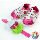 Hot Sell Baby St.patricks Day Lace Sequin Shoes With Match Headband Newborn Baby Prewalker Shoe Wholesale Baby Moccasin Shoes thumbnail-2
