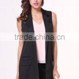Women's Black Lapel Sleeveless Pockets Blazer thumbnail-2