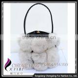 CX-H-08 High Quality Black Genuine Rabbit Fur Hand Bag Fur Pom Pom thumbnail-4