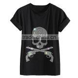 Bocaoying Women's Bling Skull Rhinestone T-Shirt Short Sleeve Summer Shirts thumbnail-1
