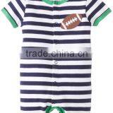 Red and Write Stripe Applique Bear Organic Cotton Summer Wear Short Sleeve Wholesale Pattern Custom Made Kids Jumpsuit thumbnail-2