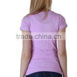 Women's V-neck Short Sleeve Pink T-shirt thumbnail-2