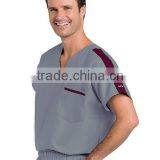 Men's V-Neck Medical Scrub Top With Contrast Stripe on Shoulder and Pocket thumbnail-5