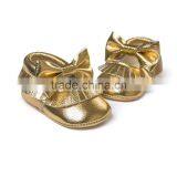 Golden Baby PU Moccasins, Bow Design Little Girl Moccasins thumbnail-6