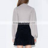 Women's OL Slim Fit High Collar Lantern Sleeve Long Sleeve Gray t Shirt thumbnail-2