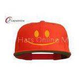 Embroidered Flat Brim Baseball Hats With Orange Big Smiley Face thumbnail-1