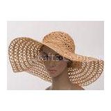 15cm Hollow Out Braid Raffia Sun Hats For Leisure , Natural Black / Beige Sun Hats