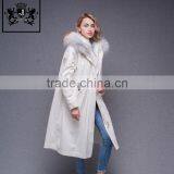 Lastest Design Winter White Coat Jacket Women Real Fur Lined Fur Parka With Fluffy Raccoon Hood and Embroidery thumbnail-1