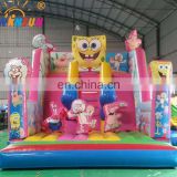 Attractive spongbob inflatable slide with obstacle, spongbob slide inflatable for sale
