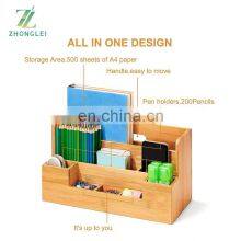 Bamboo Desk Organizer With Handle Office Supplies Pen Organizers and Accessories All-in-One Desk File Organizer 9 Compartments thumbnail-4