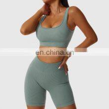 Seamless Wholesale Ribbed Wide Straps Fitness Yoga Bras Workout High Impact Sports Tops thumbnail-2