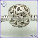 925 sterling silver filigree heart bead for European bracelet