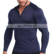 High Strech Quick Dry Long Sleeve Compression T-Shirt Men's Fitness Sport Gym Top 1/4 Zip Sportswear Training Jogging Shirts thumbnail-1