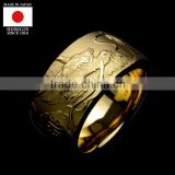 Japanese high quality engraved silver and gold ring for mens fashion jewellery
