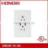 120VAC 60HZ Dual USB Charger With 15A Duplex Tamper Resistant Receptacle ETL Approval Output 2.1A