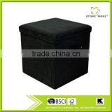 Folding Storage Ottoman Microsuede, Black thumbnail-1