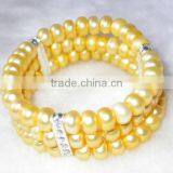 6-7mm Button Shape Yellow Freshwater Pearl Love Bracelet thumbnail-1
