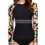 80% Nylon 20% Elastane Woman Lightweight Swimwear Raglan Sleeve Scoop Colorful Floral Print Bjj Long Sleeve Surf Tee Rashguard thumbnail-1