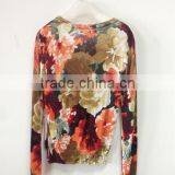 Women's V-neck no Hand Feeling Reactive Printing Cardigan Sweater thumbnail-2