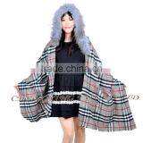 CX-B-P-39 Cheap Genuine Raccoon Fur Trim Pashmina Shawls Wholesale With Hood thumbnail-3