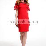 Knee-Length Backless Embroidery Lace Sleeve Evening Dress Red Short Patterns thumbnail-2