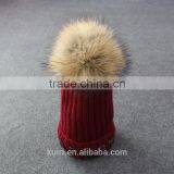 Womens Winter Cap Real Raccoon Fur Poms Hat With Plush Thicken Knit Cap Embroideried thumbnail-5