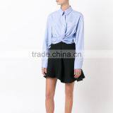 Twist New Design Plain Blue Blouse for Women Long Sleeve Shirt thumbnail-5