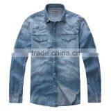 Denim Long Sleeve Shirts Double Pockets Stitching Men Shirts thumbnail-1