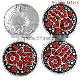 Round Antique Silver Red Rhinestone Hamsa Symbol Hands Carved Snap Button thumbnail-1