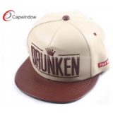 5 Panel Gold Embroidery Custom Strapback Hats PVC Leather For Boy