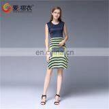Cheap Fashion Women Clothing Side Slip Sweet Short Pleated Jiont Stripe Dress Slit up Dress thumbnail-1