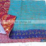 Vintage Patchwork Kantha Silk Sari Scarf Shawl Dupatta Neck Wrap Indian Handmade Stitch Kantha Scarf Silk Sari Stole Women Shawl thumbnail-2