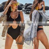 Summer Sexy Chiffon Printed Leopard Print Beach Sun Shirt Vacation Cardigan Bikini Blouse Cover Up