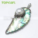 Topearl Jewelry 3pcs Charm Abalone Shell and White Freshwater Pearl Pendant Rhinestones Studded Pearl Pendant SPD10 thumbnail-2