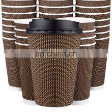 Disposable Coffee Cups With Lids 16 oz - 80 Pack Large Premium Insulated Disposable Paper Ripple Wall Cups for Hot Coffee to Go