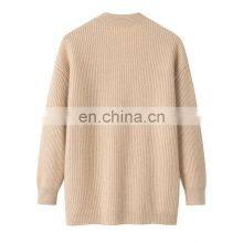 Manufacturer Casual Knitwear Thick Winter Rib Knitted V-Neck Women's Cashmere Cardigan thumbnail-2