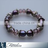 Fashion style crystal glass with freshwater pearl bracelet