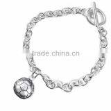 3D Soccer Ball Charm, Comes On An Intricately Detailed Silver Tone Snake Chain Bracelet thumbnail-3