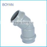 Chinese Supplier Plastic Pipe Fitting Pvc Grey Two Faucet 45 Degree Elbow With Rubber Ring
