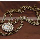 China Latest Fashion Simple Resin and Crystal Alloy Double Layered Chain Oval Pendnat Necklace in Stock thumbnail-6