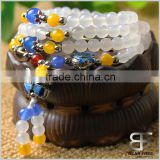 Multilayer 108 Natural White Agate Crystal Tibetan Buddhist Buddha Amulets Yoga Wrist Meditation Prayer Beads Wrap Bracelet