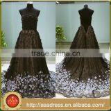 ASAF-01 Luxury Strapless Handmade Flowers Pearls Beaded Long Train Evening Dress