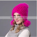 Factory Wholesale Ladies New Winter Genuine Rabbit Fur Balls Mink Fur Beanie Hat