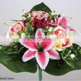 33cm ArtificialRose/Tiger Lily/Mini Flowers Bush X13 With 3 Large Leaves thumbnail-1