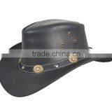 LEATHER COWBOY WESTERN STYLE HAT WITH LEATHER CONCO BAND thumbnail-1